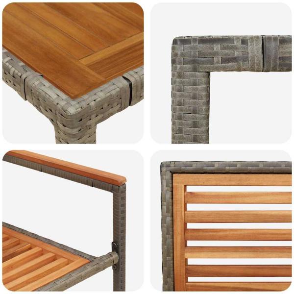 9 teiliges Garten Essgruppe Grau Poly Rattan Akazie, Stapelbare Gartenstühle mit Kissen 2 Stück Grau Poly Rattan