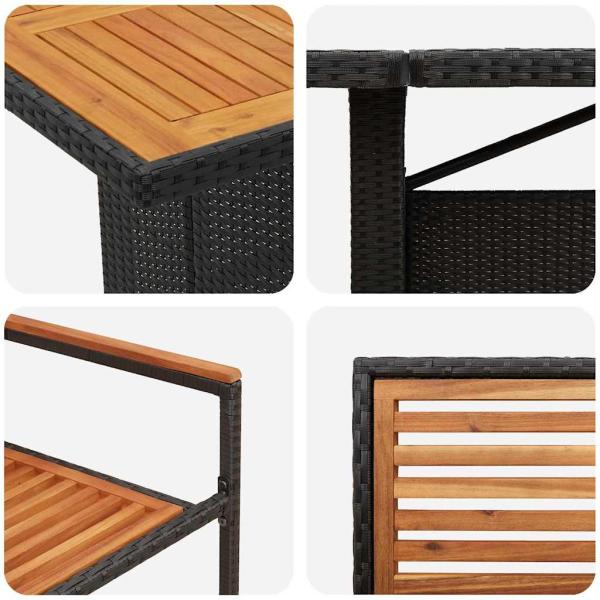 9-teiliges Garten Esstisch Set Schwarz Poly Rattan Akazie, Stapelbare Gartenstühle mit Kissen 2 Stück Schwarz Poly Rattan
