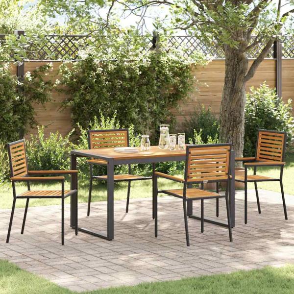 ARDEBO.de - 5-teiliges Garten Essset Schwarz Poly Rattan Akazie, Stapelbare Gartenstühle mit Kissen 2 Stück Schwarz Poly Rattan