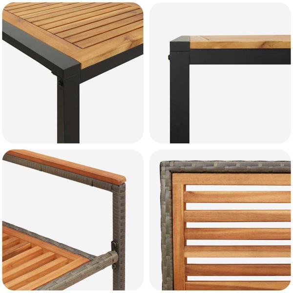 5-teiliges Garten Esstischset Grau Poly Rattan Akazie, Stapelbare Gartenstühle mit Kissen 2 Stk Grau Poly Rattan