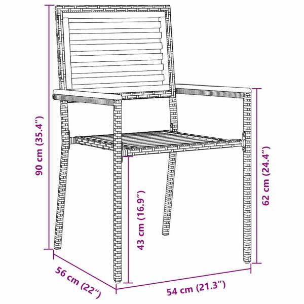 7-teilige Garten Essgruppe Beige Poly Rattan Akazie, Stapelbare Gartenstühle mit Kissen - Set von 2 in Beige Poly Rattan, Gartentisch 180x90x75 cm Massiv Akazienholz und Metall