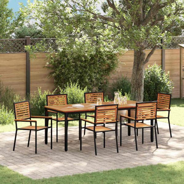 ARDEBO.de - 7-teiliges Gartenset Schwarz Poly Rattan Akazie