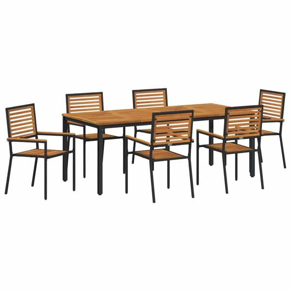 7-teiliges Gartenset Schwarz Poly Rattan Akazie