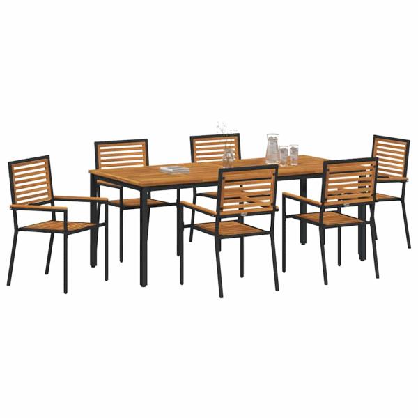 7-teiliges Gartenset Schwarz Poly Rattan Akazie