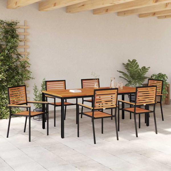 7-teiliges Gartenset Schwarz Poly Rattan Akazie