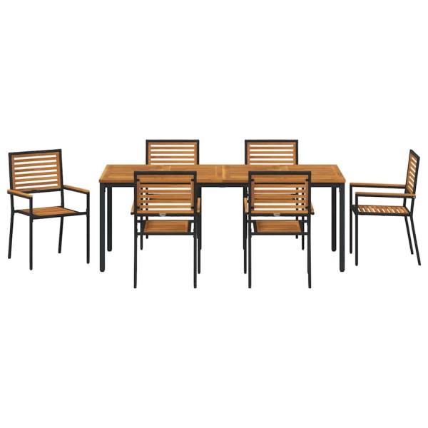 7-teiliges Gartenset Schwarz Poly Rattan Akazie