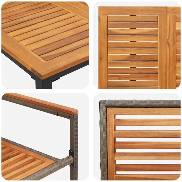 9-teiliges Garten-Essgruppe Grau Poly Rattan Akazie, Stapelbare Gartenstühle mit Kissen 2 Stück Grau Poly Rattan, Gartentisch 200x90x75 cm aus massivem Akazienholz und Metall