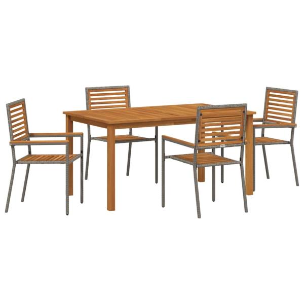 5-teiliges Garten Essset Grau Poly Rattan Akazie, Stapelbare Gartenstühle mit Kissen 2 Stück Grau Poly Rattan