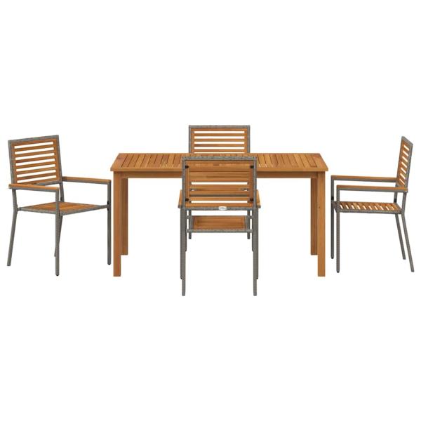 5-teiliges Garten Essset Grau Poly Rattan Akazie, Stapelbare Gartenstühle mit Kissen 2 Stück Grau Poly Rattan