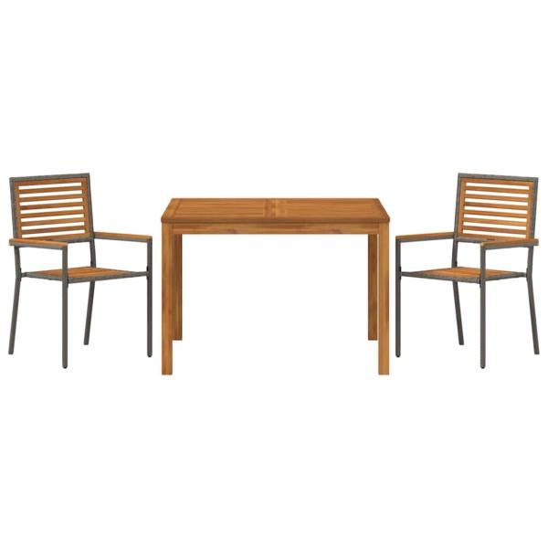 3-teilige Garten Essgruppe Grau Poly-Rattan Akazie, Stapelbare Gartenstühle mit Kissen 2 Stück Grau Poly-Rattan