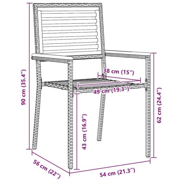 3-teilige Garten Essgruppe Grau Poly-Rattan Akazie, Stapelbare Gartenstühle mit Kissen 2 Stück Grau Poly-Rattan