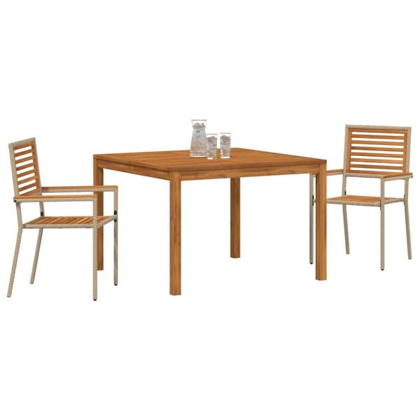 3-teiliges Garten Essset Beige, Poly-Rattan Akazie, stapelbare Gartenstühle mit Kissen - Set aus 2 in Beige Poly-Rattan