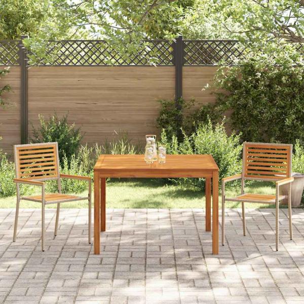 3-teiliges Garten Essset Beige, Poly-Rattan Akazie, stapelbare Gartenstühle mit Kissen - Set aus 2 in Beige Poly-Rattan
