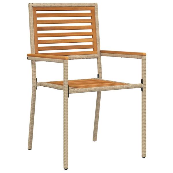 3-teiliges Garten Essset Beige, Poly-Rattan Akazie, stapelbare Gartenstühle mit Kissen - Set aus 2 in Beige Poly-Rattan