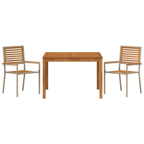 3-teiliges Garten Essset Beige, Poly-Rattan Akazie, stapelbare Gartenstühle mit Kissen - Set aus 2 in Beige Poly-Rattan