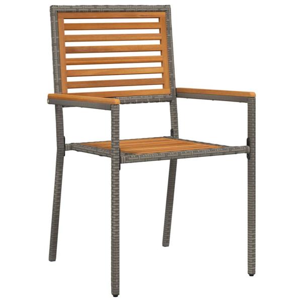 9-teiliges Garten Esszimmer Set Grau Poly Rattan Akazie, Stapelbare Gartenstühle mit Kissen 2 Stk Grau Poly Rattan