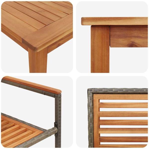 9-teiliges Garten Esszimmer Set Grau Poly Rattan Akazie, Stapelbare Gartenstühle mit Kissen 2 Stk Grau Poly Rattan