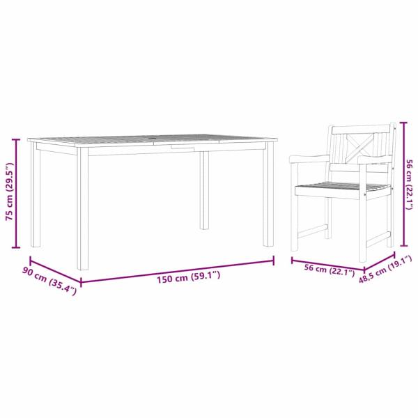 5-teiliges Garten-Esszimmer-Set aus massivem Akazienholz