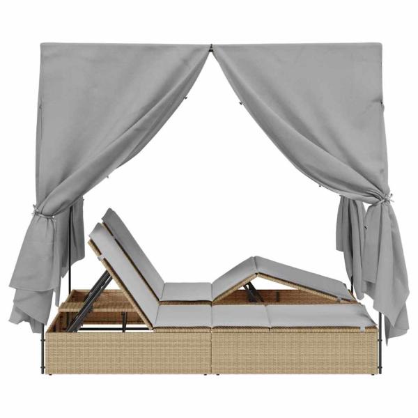 Doppel Sonnenliege Set von 2 Beige und hellgrau Poly-Rattan