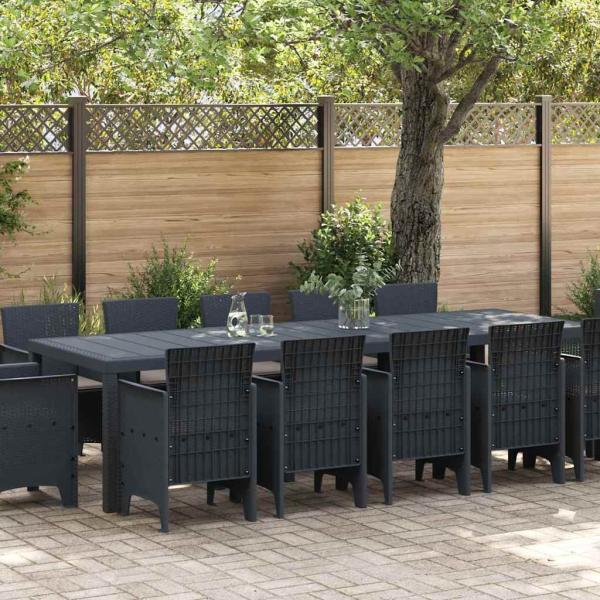ARDEBO.de - 13-teilige Garten Essgruppe mit Kissen Anthrazit Poly-Rattan, Gartentisch Anthrazit 150x100x73 cm Poly-Rattan, Gartenstühle mit Kissen 4 Stk Anthrazit Poly-Rattan