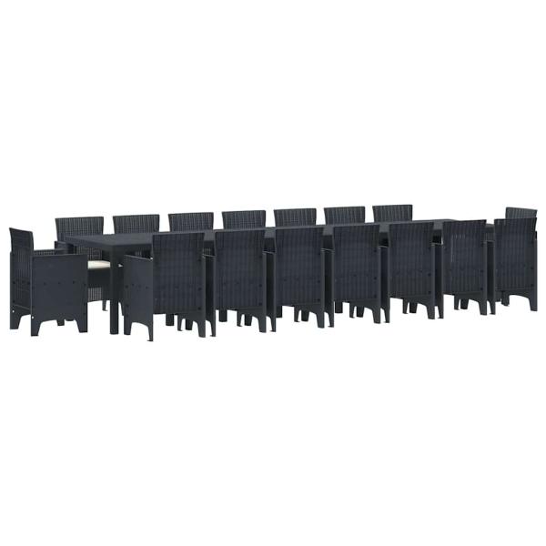 17-teiliges Garten-Essset mit Kissen Anthrazit Poly-Rattan, Gartentisch Anthrazit 250x100x73 cm Poly-Rattan, Gartentisch Anthrazit 150x100x73 cm Poly-Rattan, Gartenstühle mit Kissen 4 Stück Anthrazit Poly-Rattan