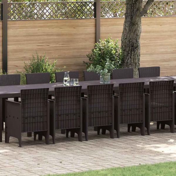 ARDEBO.de - 17-teiliges Garten Esszimmer Set mit Kissen Braun Poly-Rattan, Gartentisch Braun 250x100x73 cm Poly-Rattan, Gartentisch Braun 150x100x73 cm Poly-Rattan, Gartenstühle mit Kissen 4 Stück Braun Poly-Rattan