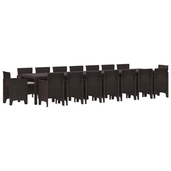 17-teiliges Garten Esszimmer Set mit Kissen Braun Poly-Rattan, Gartentisch Braun 250x100x73 cm Poly-Rattan, Gartentisch Braun 150x100x73 cm Poly-Rattan, Gartenstühle mit Kissen 4 Stück Braun Poly-Rattan