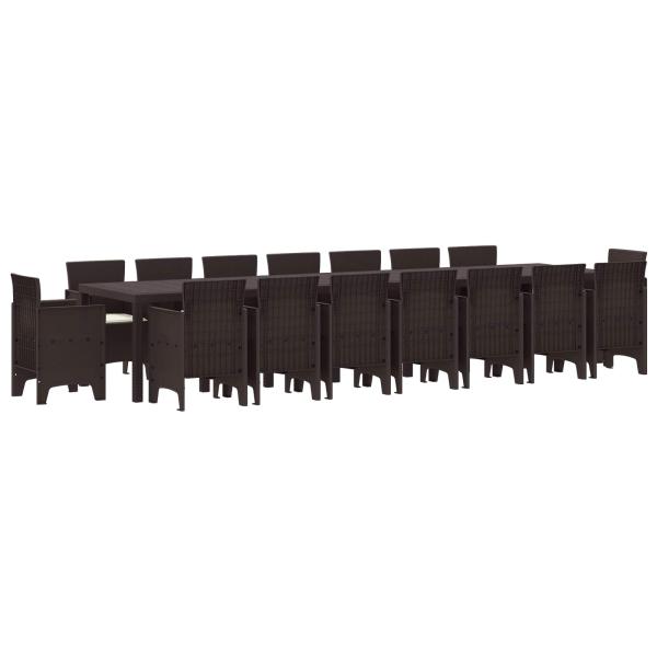 17-teiliger Garten-Essbereich mit Kissen Braun Poly-Rattan, Gartentisch Braun 250x100x73 cm Poly-Rattan, Gartentisch Braun 150x100x73 cm Poly-Rattan, Gartenstühle mit Kissen 4 Stk Braun Poly-Rattan