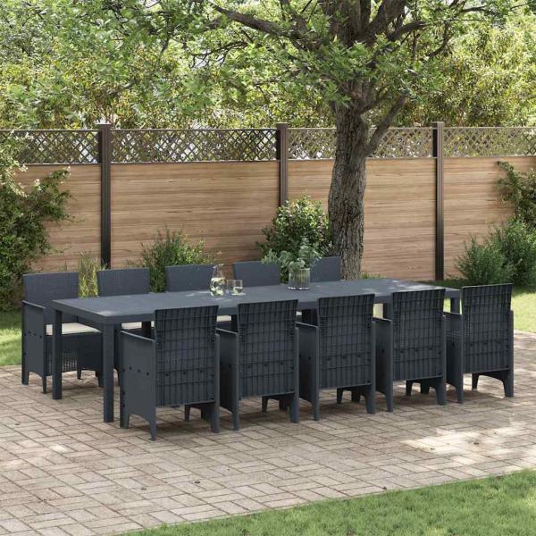 ARDEBO.de - 11-teiliges Garten Essset mit Kissen Anthrazit Poly-Rattan, Gartentisch Anthrazit 150x100x73 cm Poly-Rattan, Gartenstühle mit Kissen 2 Stück Anthrazit Poly-Rattan, Gartenstühle mit Kissen 4 Stück Anthrazit Poly-Rattan
