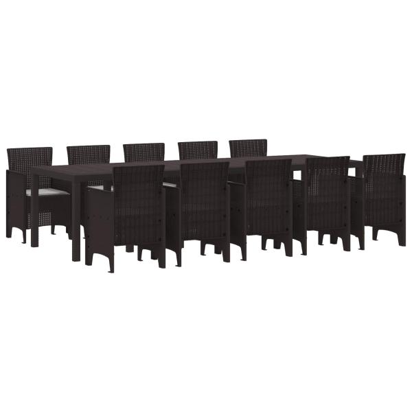 ARDEBO.de - 11-teiliges Garten Essset mit Kissen aus braunem Poly-Rattan, Gartentisch braun 150x100x73 cm Poly-Rattan, Gartenstühle mit Kissen 2 Stück braun Poly-Rattan, Gartenstühle mit Kissen 4 Stück braun Poly-Rattan