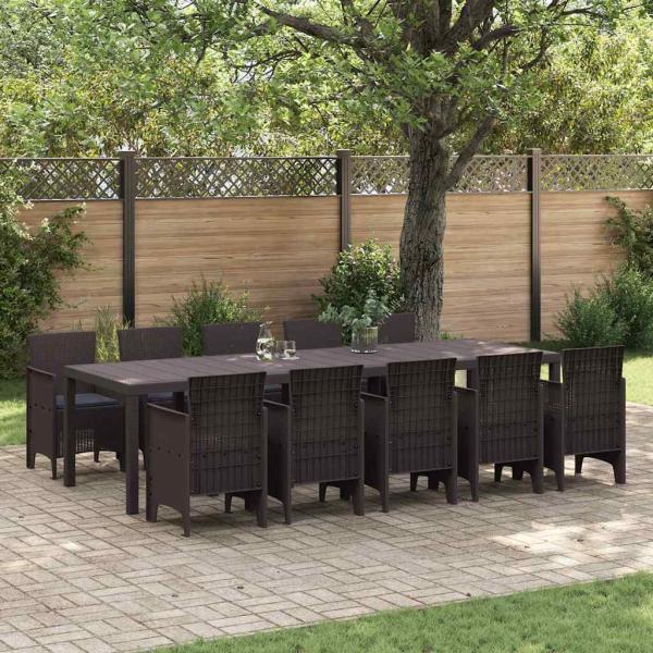 ARDEBO.de - 11-teiliges Garten-Essset mit Kissen aus braunem Poly-Rattan, Gartentisch braun 150x100x73 cm aus Poly-Rattan, Gartenstühle mit Kissen 2 Stück aus braunem Poly-Rattan, Gartenstühle mit Kissen 4 Stück aus braunem Poly-Rattan