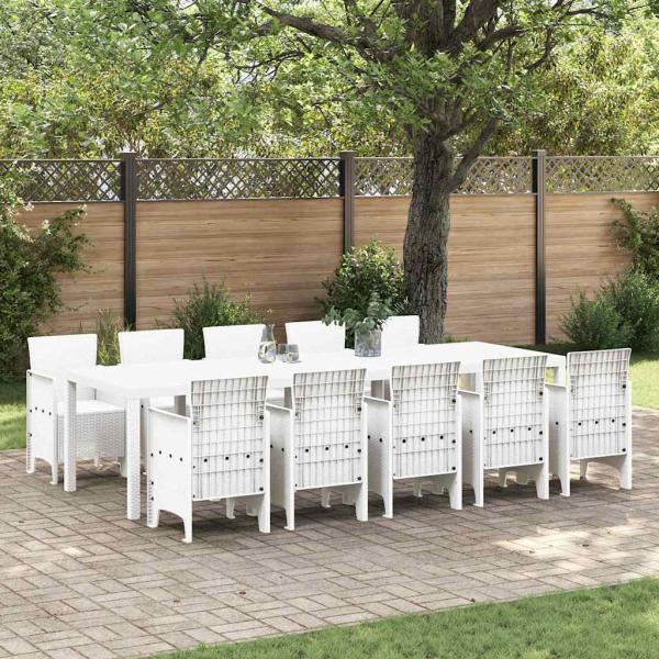ARDEBO.de - 11-teiliges Garten-Ess-Set Weiß Poly Rattan, Gartentisch Weiß 150x100x73 cm Poly Rattan, Gartenstühle 2 Stück Weiß Poly Rattan, Gartenstühle 4 Stück Weiß Poly Rattan