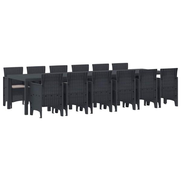 13-teiliges Garten-Essset mit Kissen Anthrazit Poly-Rattan, Gartentisch Anthrazit 200x100x73 cm Poly-Rattan, Gartentisch Anthrazit 150x100x73 cm Poly-Rattan, Gartenstühle mit Kissen 4 Stück Anthrazit Poly-Rattan