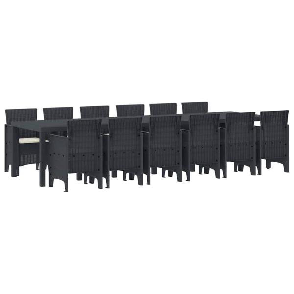 13-teiliges Garten Essset mit Kissen Anthrazit Poly-Rattan, Gartentisch Anthrazit 200x100x73 cm Poly-Rattan, Gartentisch Anthrazit 150x100x73 cm Poly-Rattan, Gartenstühle mit Kissen 4 Stück Anthrazit Poly-Rattan