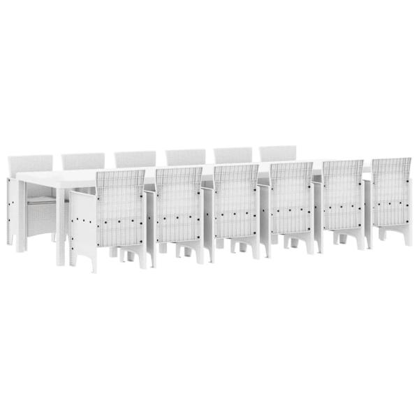 13-teilige Garten Essgruppe mit Kissen Weiß Poly-Rattan, Gartentisch Weiß 200x100x73 cm Poly-Rattan, Gartentisch Weiß 150x100x73 cm Poly-Rattan, Gartenstühle mit Kissen 4 Stück Weiß Poly-Rattan