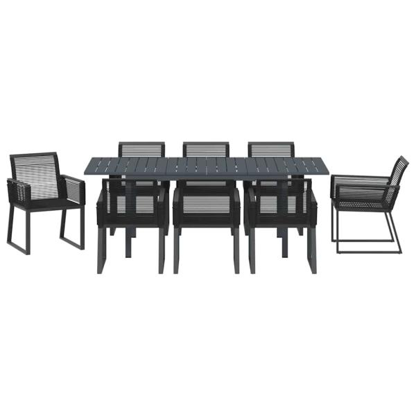 9-teiliges Garten Esszimmer Set Schwarz Poly Rattan, Erweiterbarer Gartentisch Anthrazit (140-210)x90x73 cm Stahl