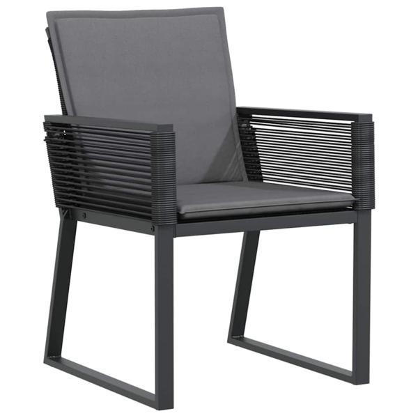 9-teiliges Garten-Essset mit Polstern Schwarz Poly Rattan, Erweiterbarer Gartentisch Anthrazit (140-210)x90x73 cm Stahl