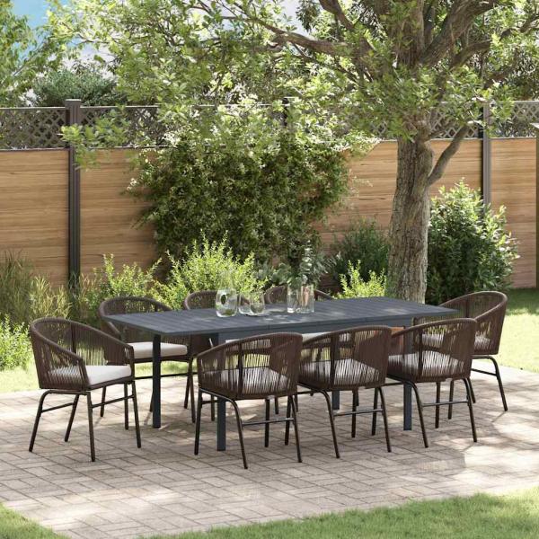ARDEBO.de - 10-teiliges Garten Essset mit Kissen Braunes Poly-Rattan, Ausziehbarer Gartentisch Anthrazit (140-210)x90x73 cm Stahl