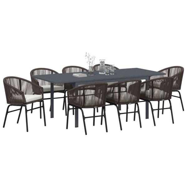 10-teiliges Garten Essset mit Kissen Braunes Poly-Rattan, Ausziehbarer Gartentisch Anthrazit (140-210)x90x73 cm Stahl