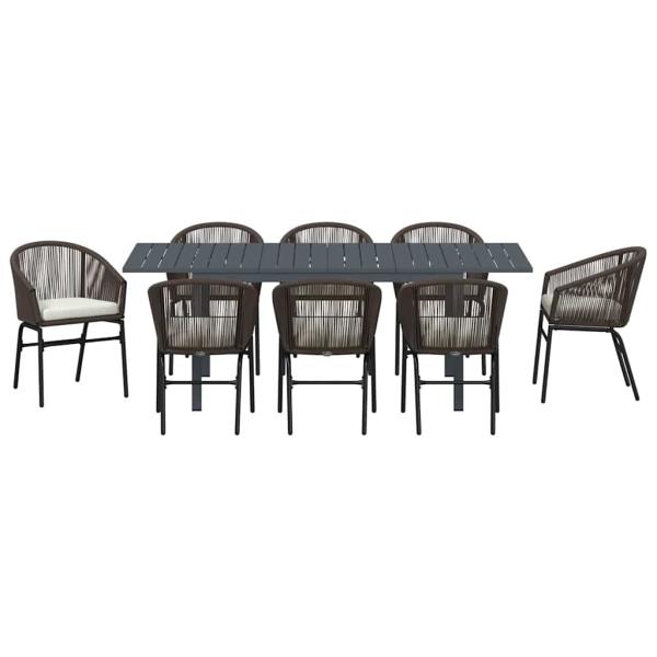 10-teiliges Garten Essset mit Kissen Braunes Poly-Rattan, Ausziehbarer Gartentisch Anthrazit (140-210)x90x73 cm Stahl