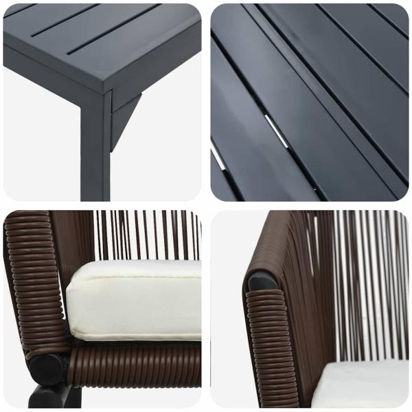 10-teiliges Garten Essset mit Kissen Braunes Poly-Rattan, Ausziehbarer Gartentisch Anthrazit (140-210)x90x73 cm Stahl