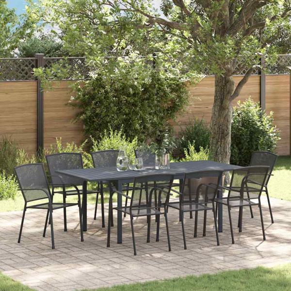 ARDEBO.de - 9-teiliges Flurmöbel-Set Anthrazit Stahl, Ausziehbarer Gartentisch Anthrazit (140-210)x90x73 cm Stahl