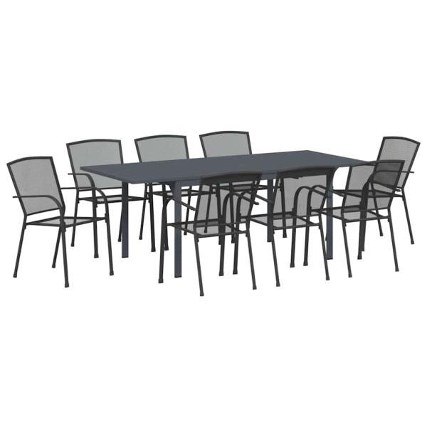 9-teiliges Flurmöbel-Set Anthrazit Stahl, Ausziehbarer Gartentisch Anthrazit (140-210)x90x73 cm Stahl