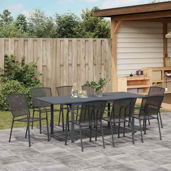 9-teiliges Flurmöbel-Set Anthrazit Stahl, Ausziehbarer Gartentisch Anthrazit (140-210)x90x73 cm Stahl