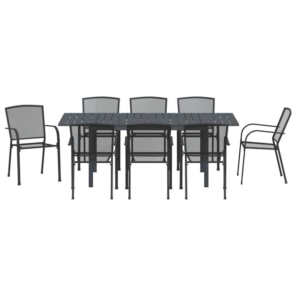 9-teiliges Flurmöbel-Set Anthrazit Stahl, Ausziehbarer Gartentisch Anthrazit (140-210)x90x73 cm Stahl