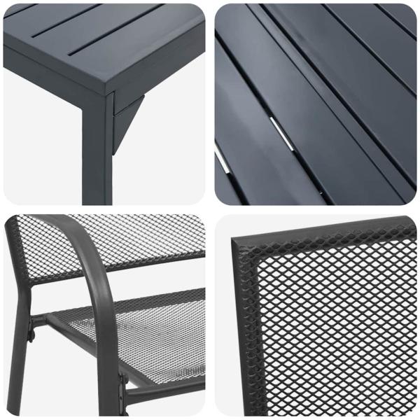9-teiliges Flurmöbel-Set Anthrazit Stahl, Ausziehbarer Gartentisch Anthrazit (140-210)x90x73 cm Stahl