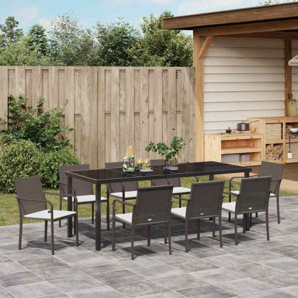 9-teiliges Garten-Esszimmer-Set mit Kissen aus braunem Poly-Rattan