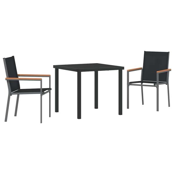 3-teiliges Garten-Dining-Set Schwarz Textilene und Stahl