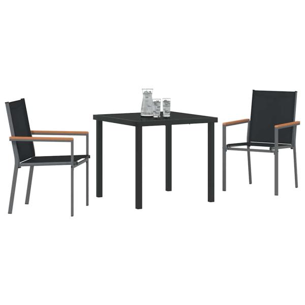 3-teiliges Garten-Dining-Set Schwarz Textilene und Stahl