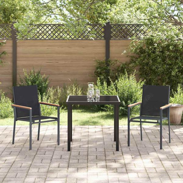 3-teiliges Garten-Dining-Set Schwarz Textilene und Stahl